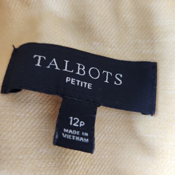 Talbots Womens Petite Linen Blazer 12P Yellow Lined Office Career Spring - Picture 3 of 15